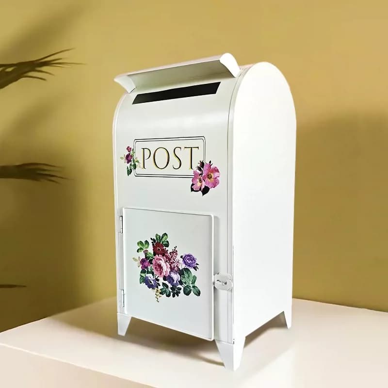 Boîte aux lettres Vintage européenne, boîte aux lettres sur pied en fer pour cour, conteneur de stoc