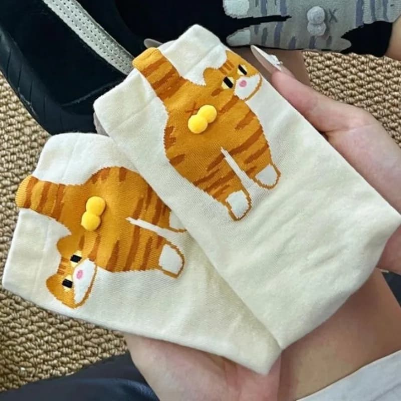Cadeau pour les amoureux des chats : chaussettes en coton pour femme avec chat de dessin animé, chau