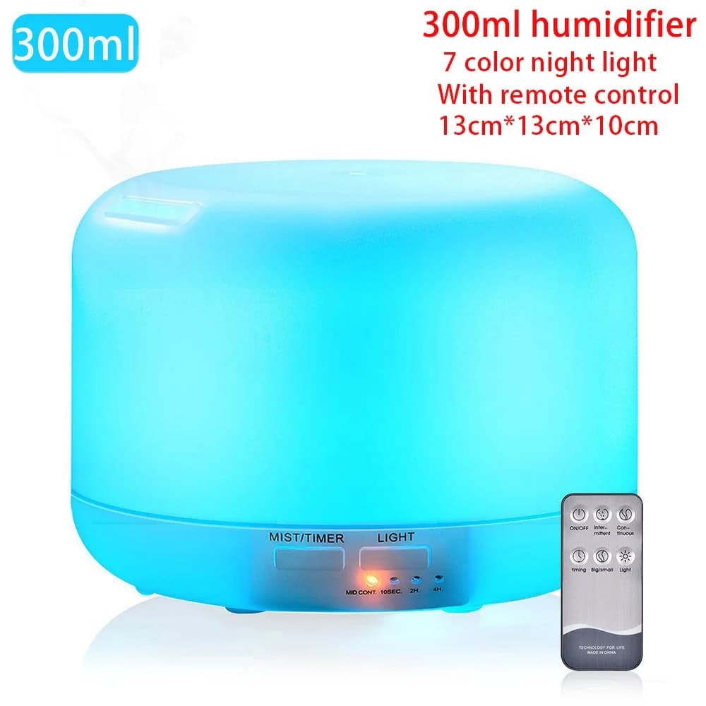 Diffuseur d'huiles essentielles avec télécommande, humidificateur d'air à ultrasons, lampe LED, brum