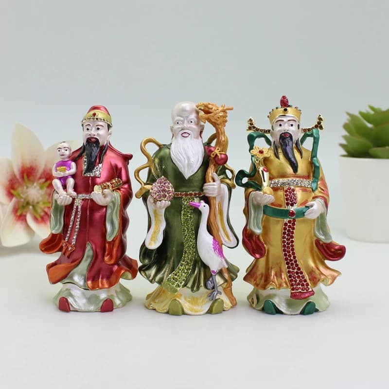 Fuk Luk Sau Figurines de dieux trois étoiles ornements de bénédiction chinoise pour la richesse, déc