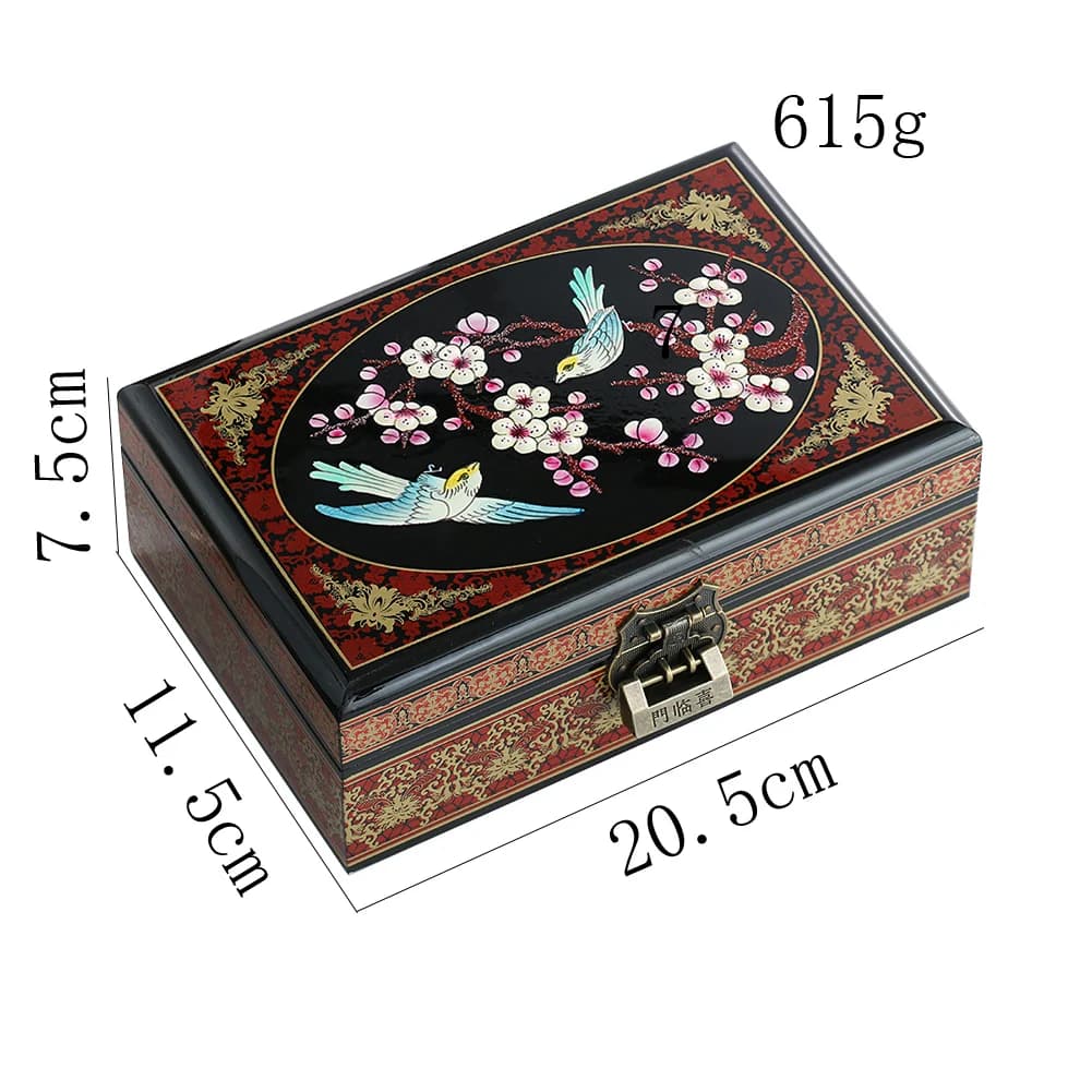 Boîte de rangement rétro chinoise en bois, boîte à bijoux de fête imprimée, étui à bijoux d'ornement