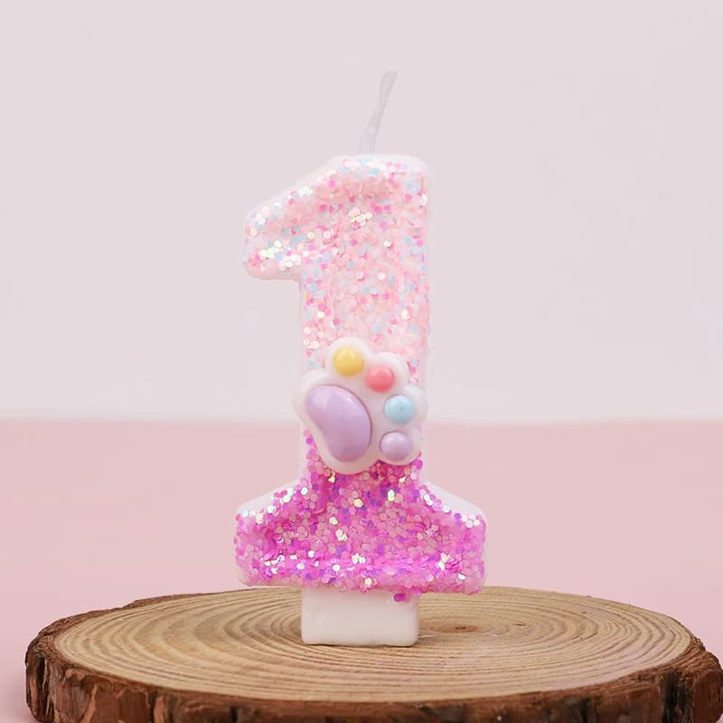 Bougies d'anniversaire patte rose scintillantes, garniture de gâteau avec chiffres, pour enfants, ga