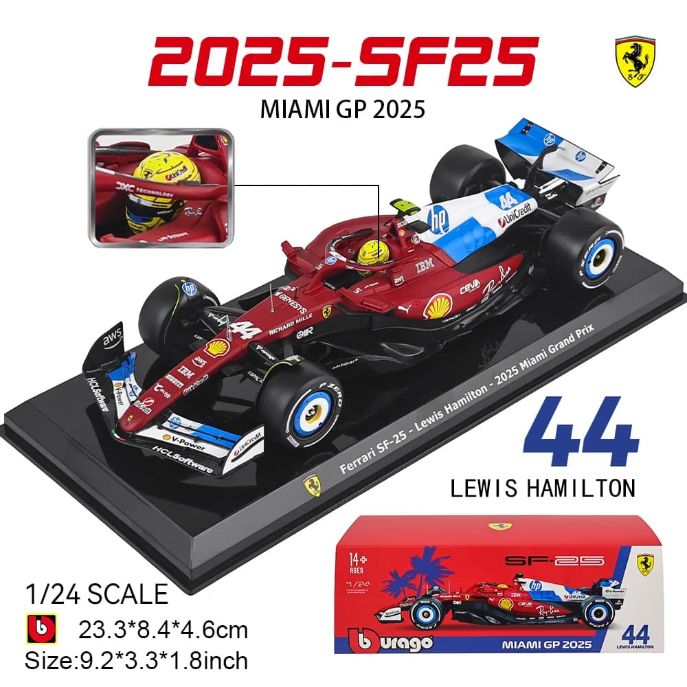 Bburago 1:24 2025 SF25 MIAMI GP # 44 LEWIS HAMILTON F1 Ferrari série Formule 1 Modèle de voiture en 