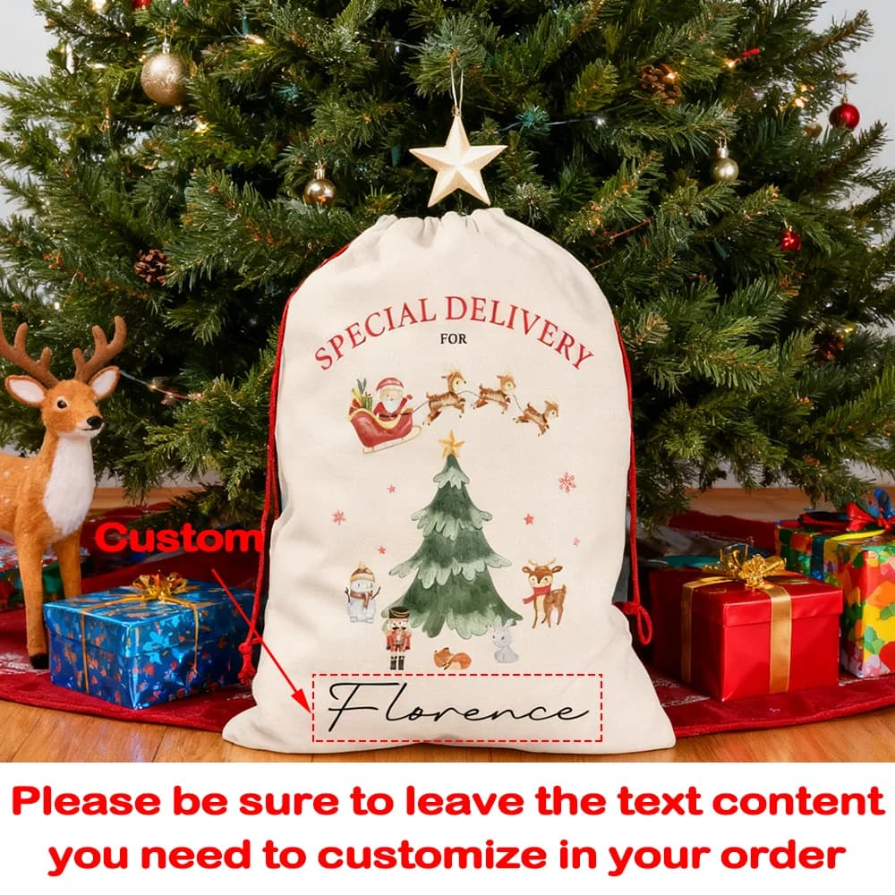 Grand sac cadeau personnalisé joyeux noël à cordon, sac de remplissage du père noël, cadeaux du nouv