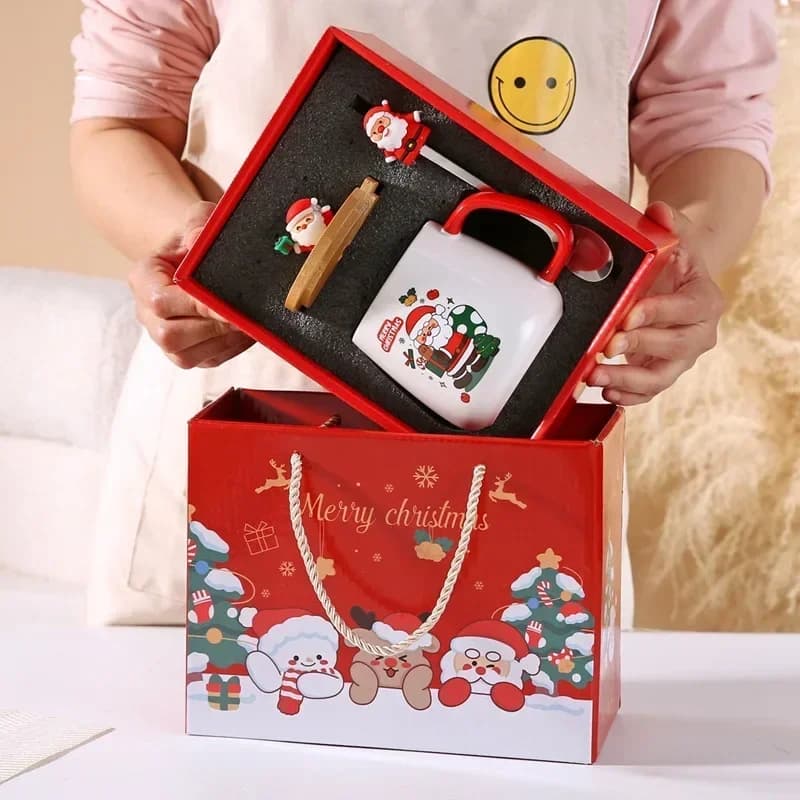Nouvel An Festive Noël Thème de Noël Tasse en céramique Ensemble de tasses avec cuillère et couvercl