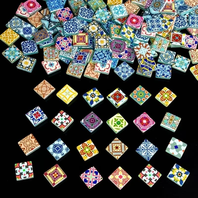 100/200 grammes de mosaïque en verre, carreaux de mosaïque vintage colorés de 2,3*2,3 cm, adaptés au