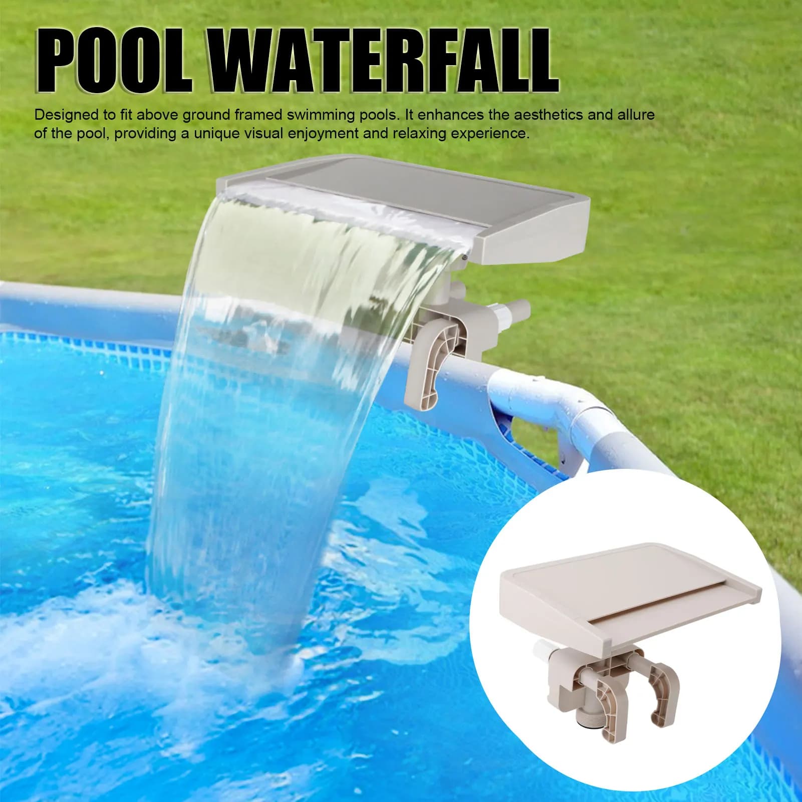 Cascade Relaxante en PVC pour Piscine Hors Sol, Fontaine de Rêves, Poignées Détachables