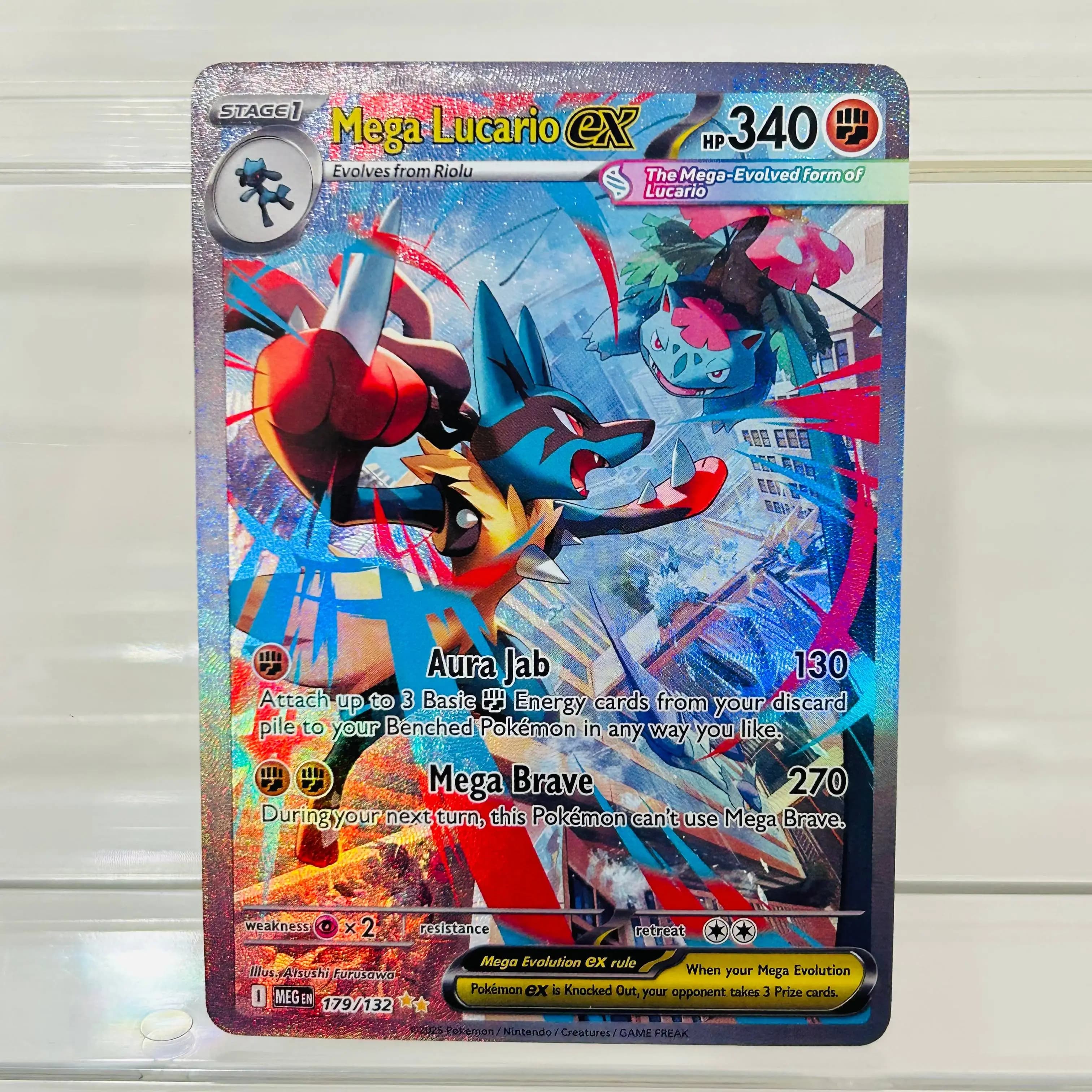 Carte Pokémon version anglaise Mega Lucario ex 179/132, texture holographique DIY, état parfait, car