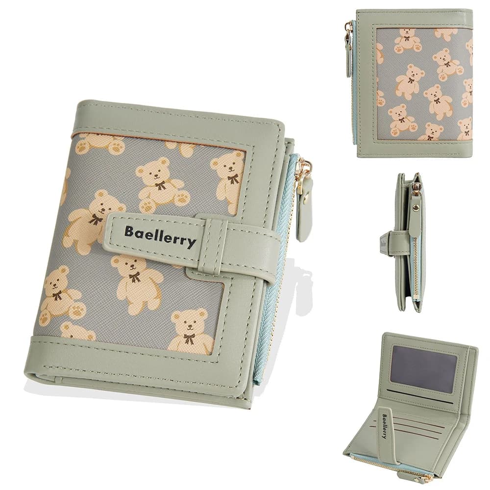 Baellerry Kawaii Daily Wallet Gift - Porte-cartes en PU imprimé ours 2025, organisateur compact à fe