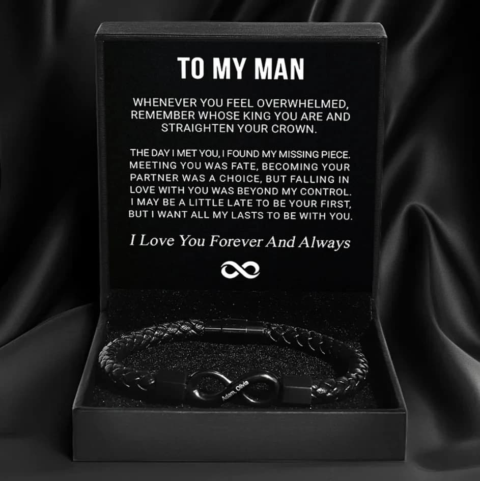 MF ite-Corde en cuir avec noms de couple gravés personnalisés pour hommes, en forme de 8, cadeaux d'