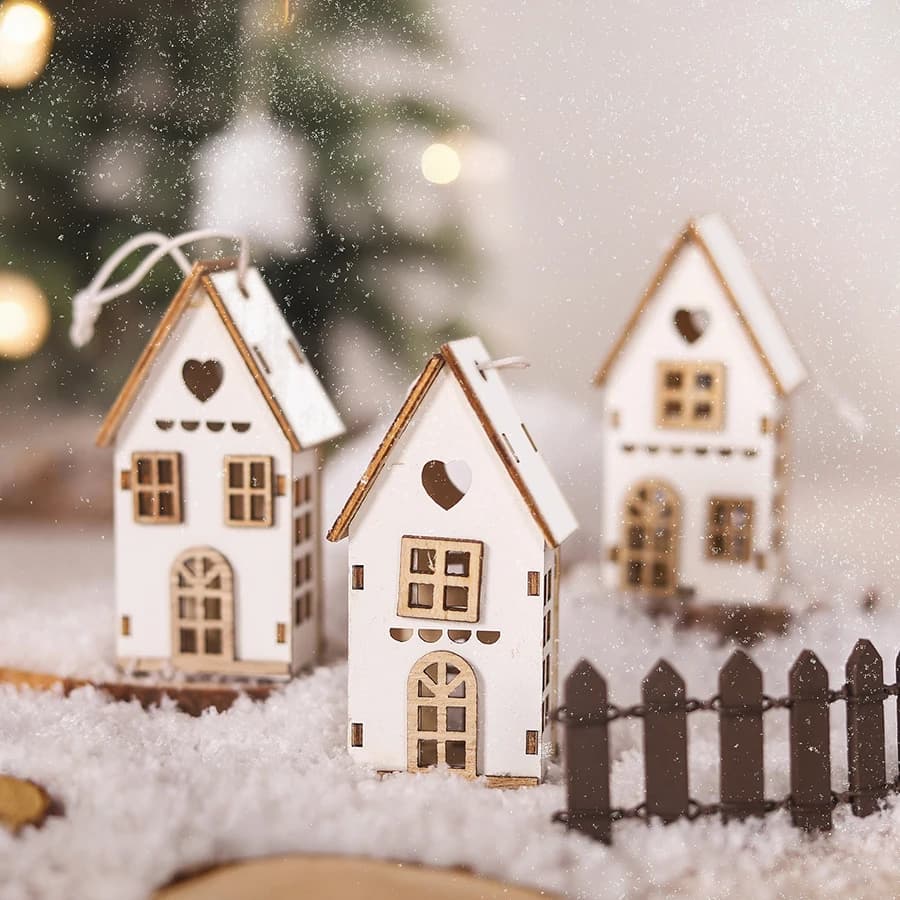 3 pièces petite maison de noël en bois ornement créatif pendentif ornement de noël cadeau célébratio