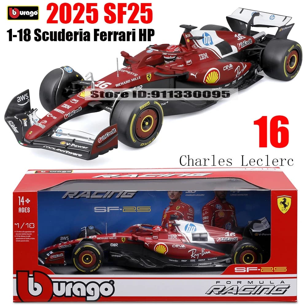 burago 1:18 2025 F1 Scuderia Ferrari HP SF25 # 16 Charles Leclerc # 44 Lewis Hamilton modèle de voit