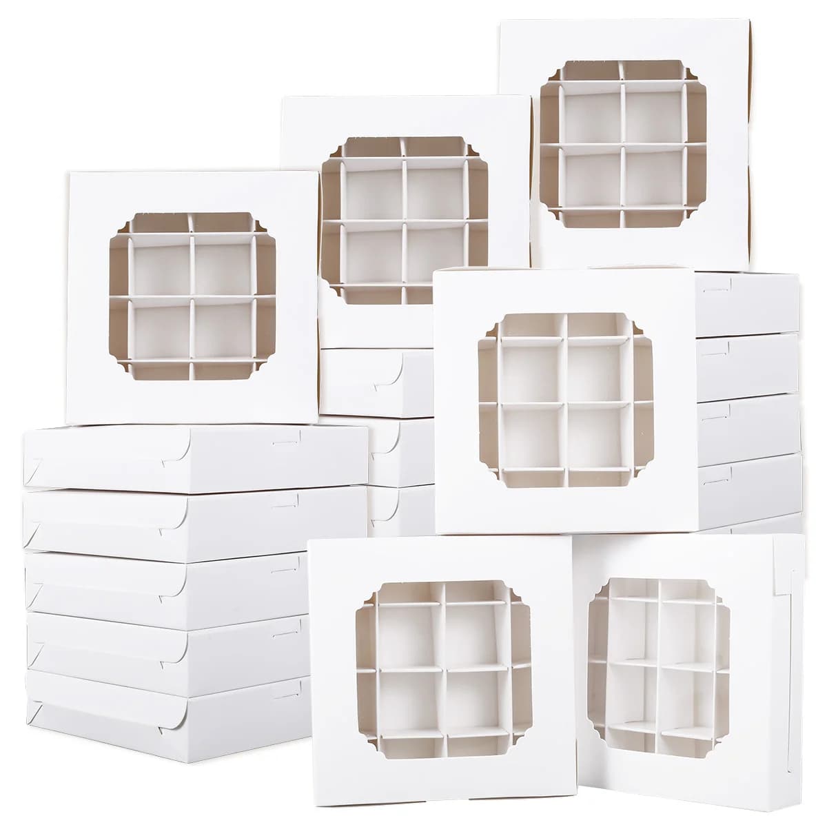 Boîtes à bonbons blanches vides avec Inserts, fenêtre transparente et séparateur pour chocolat sucré