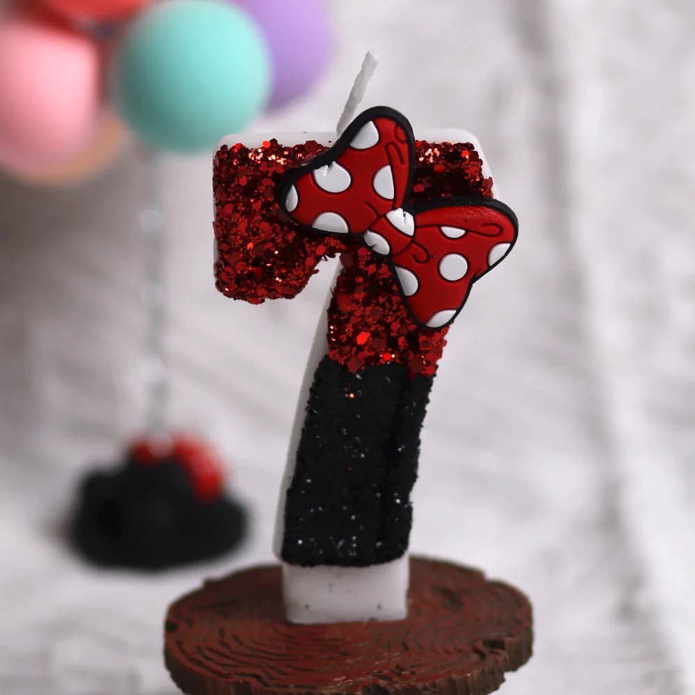 Bougie de décoration de fête d'anniversaire, nœud de dessin animé noir et rouge, bougies numériques 