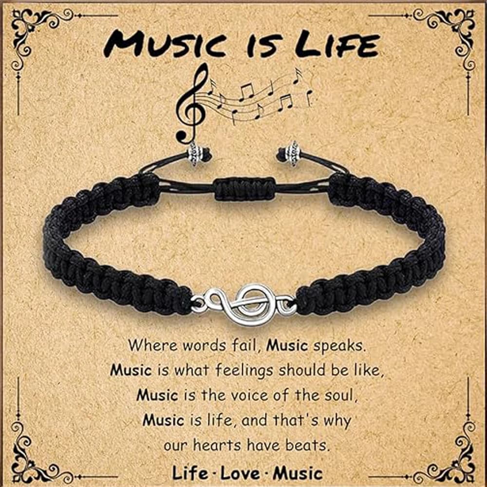 Cadeaux musicaux pour femmes et hommes, bracelet noir, cadeaux d'appréciation pour professeur de mus