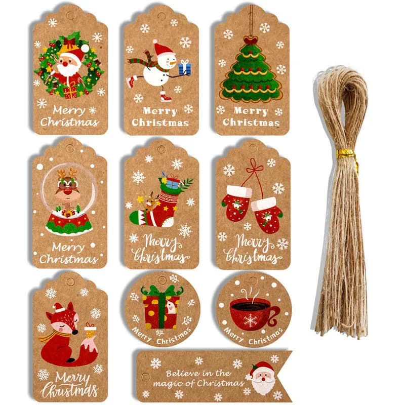 Étiquettes joyeux noël en papier Kraft, étiquette cadeau, bricolage, étiquettes suspendues, décor d'