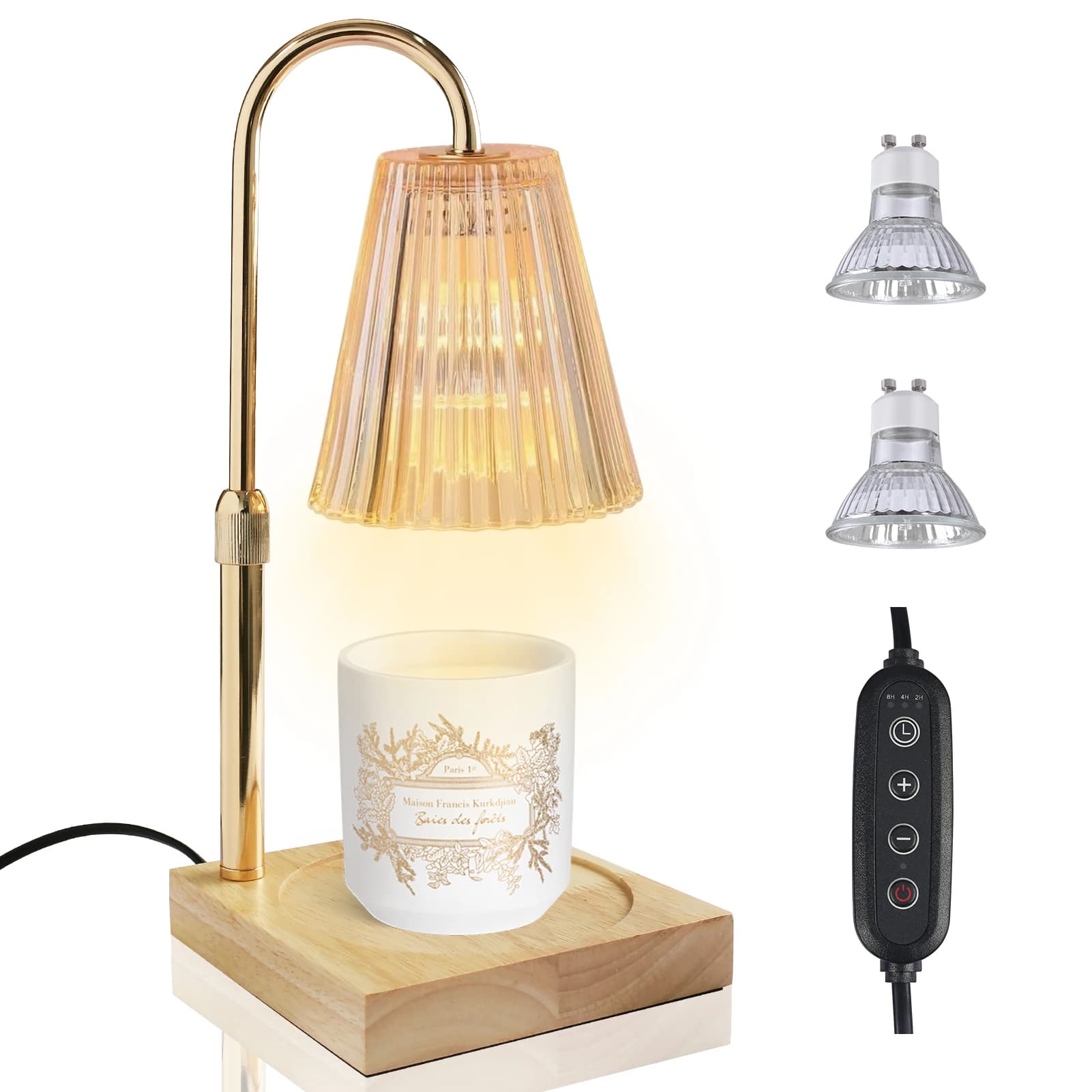Lampe chauffe-bougie avec plateau en bois, bougeoir à intensité variable, veilleuse électrique régla