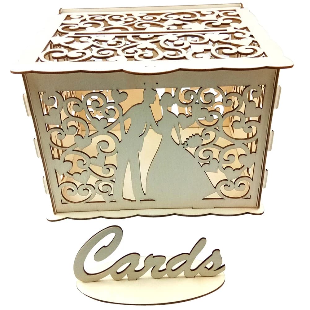 Boîte à cartes de mariage en bois, fournitures de décoration de mariage, bricolage, motif floral, en