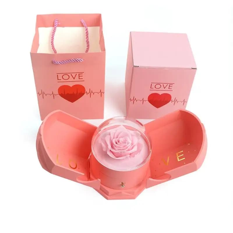 Boîte à bijoux à fleurs surprise-déballage mystérieux avec fleurs séchées en or rose et tiroir d'amo