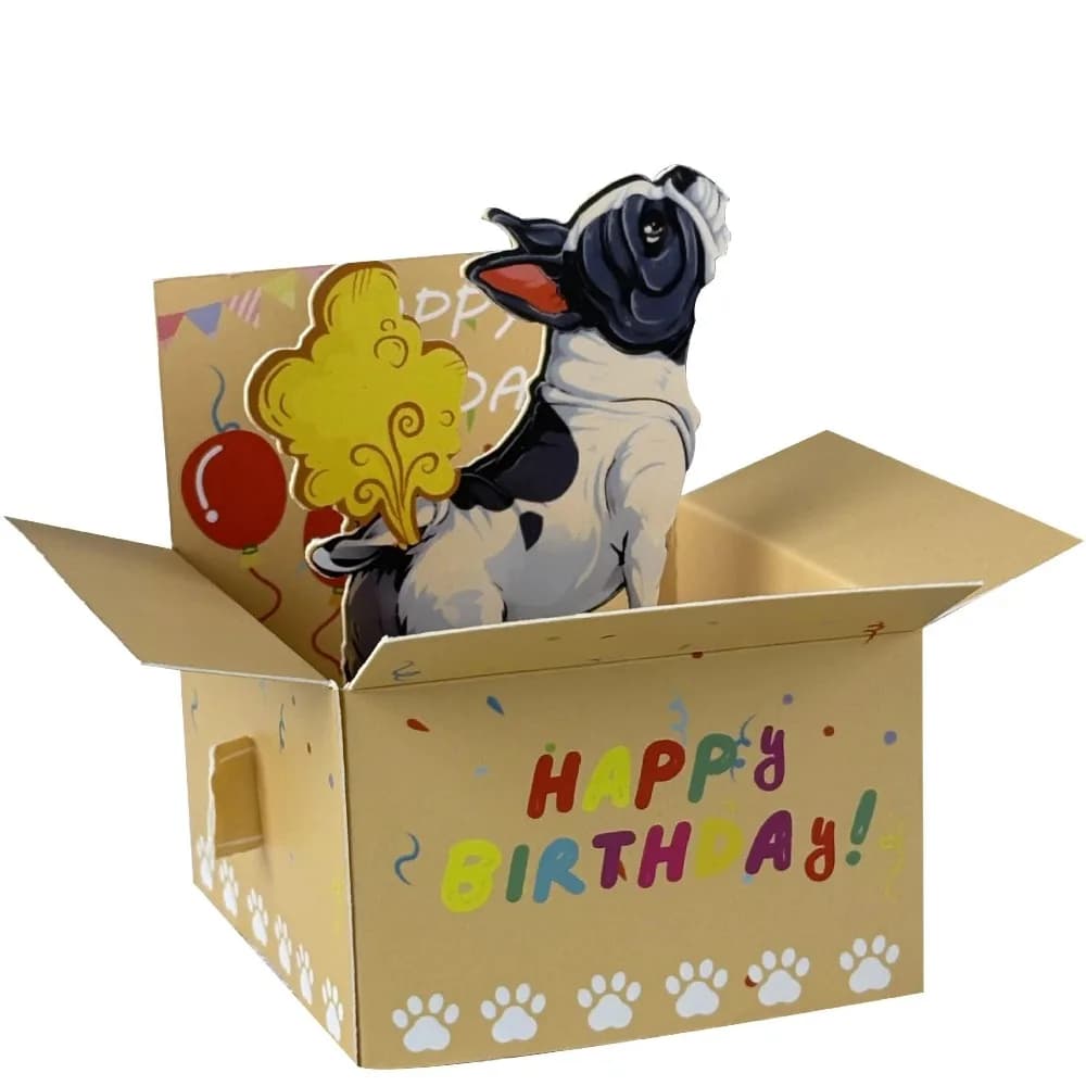 Carte pop-up en papier hilarante, ballons en forme de cœur, design de personnage 3D, carte 3D, carte