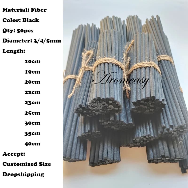 50pcs 5/4/3mm 40/35/30/25/23/19cm bâtons de rotin noir diffuseur de roseaux bâtons de remplacement b