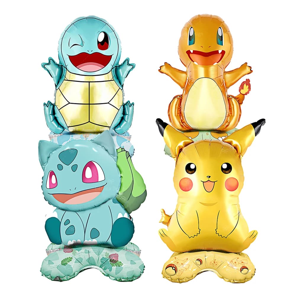 Ballon Pokemon debout, 4 pièces, dessin animé Pikachu écureuil Bulbasaur, fournitures de décoration 