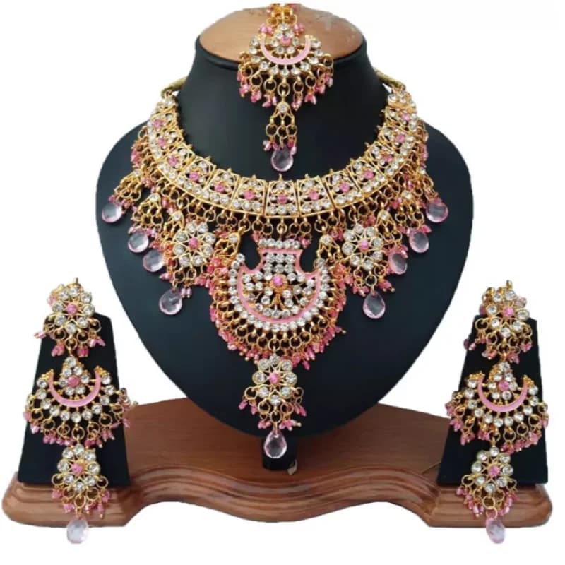 Accessoires de costume ethnique indien pour fête, parures de mariée (boucles d'oreilles, collier, pe