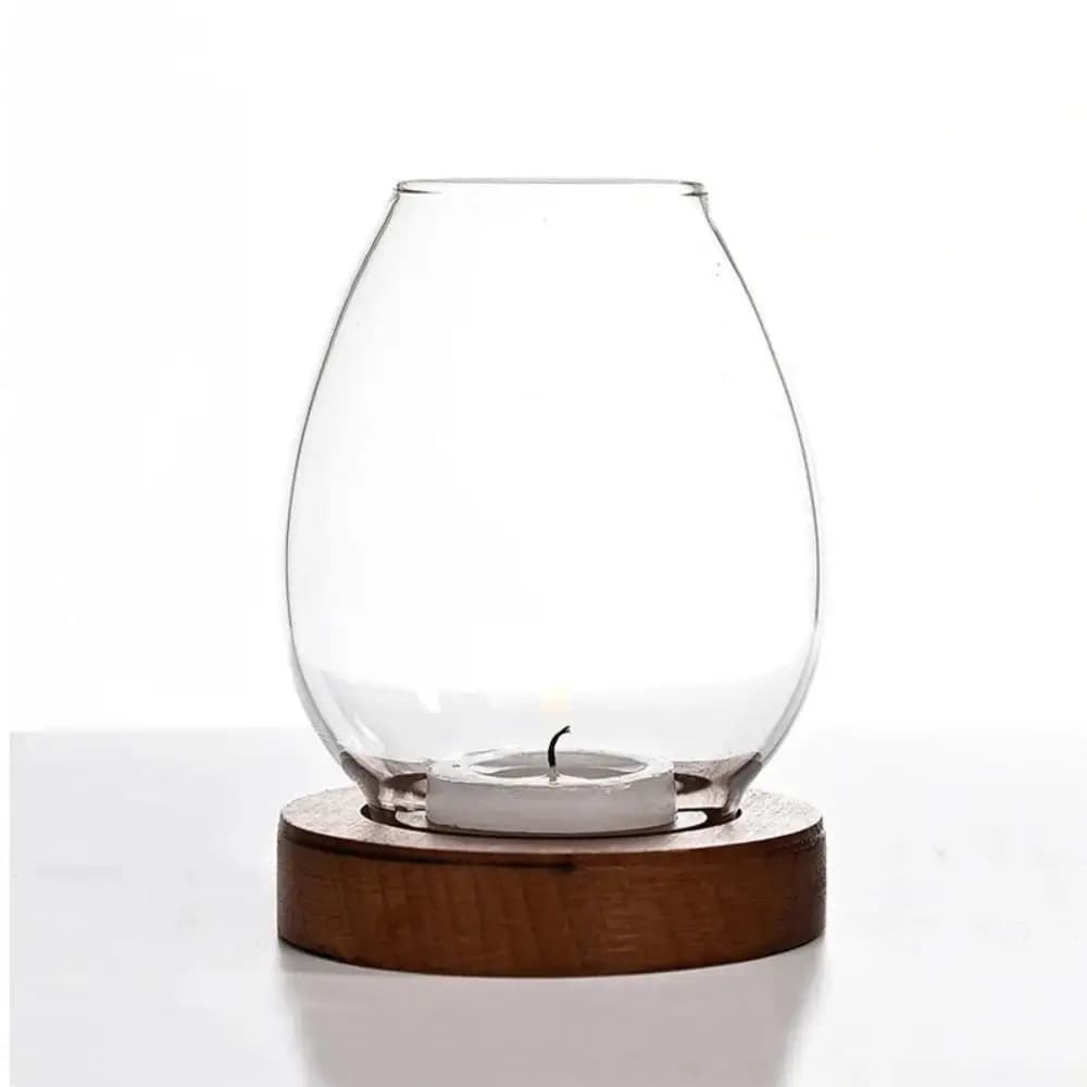 Bougeoirs en verre avec couvercle de tasse rond avec Base en bois bougeoirs décor à la maison orneme