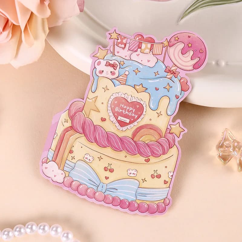 1 pièces carte joyeux anniversaire forme de gâteau carte de voeux colorée cadeau pour enfants carte 