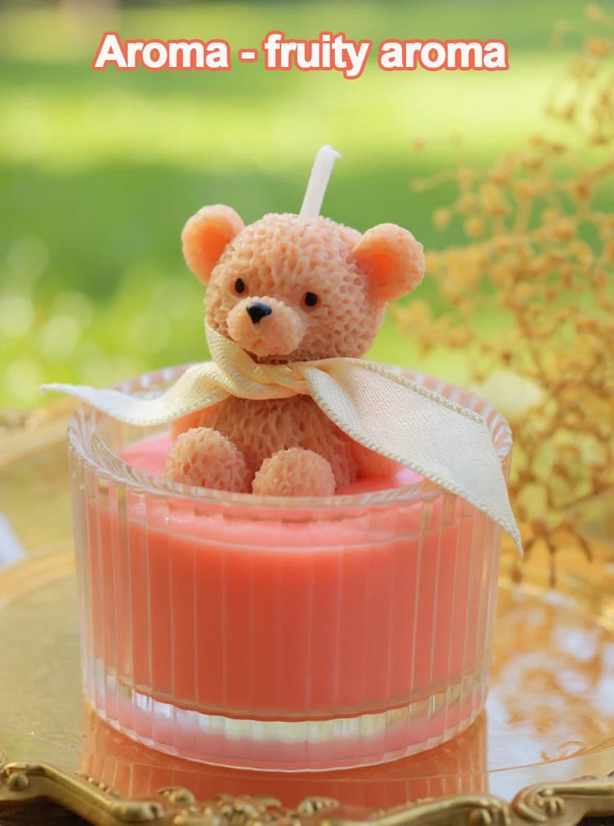 Bougie de soja en forme d'ours en peluche de luxe parfumée dans un pot en verre avec ruban, cadeaux 