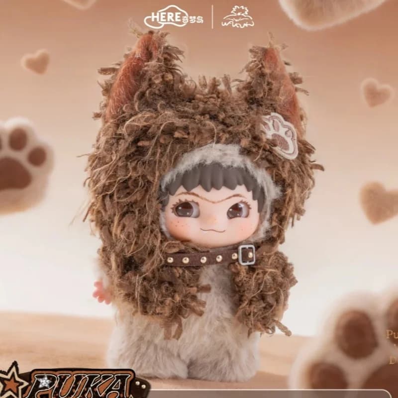 WAKUKU Original Puka Meow & Fuzzy Kid Pendentif Mini Poupée en Vinyle et Peluche Super Mignonne Déco