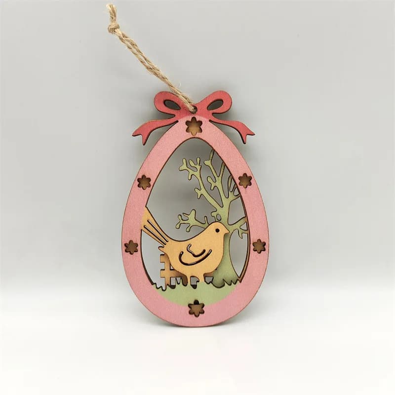 Oeufs de pâques en bois suspendus, ornement mignon lapin carotte pendentifs avec corde 2025, décorat