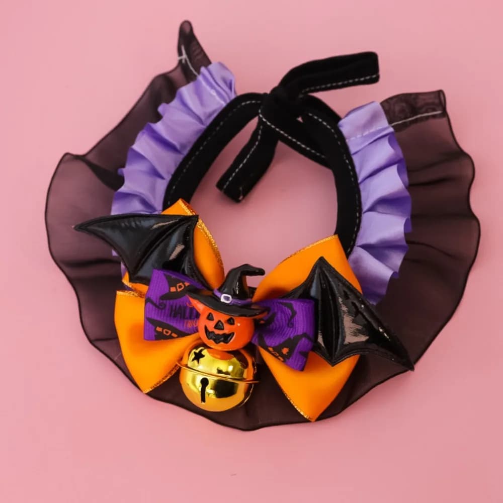 Accessoires pour chiens Collier réglable pour chat d'Halloween Collier à nœud de citrouille en dente