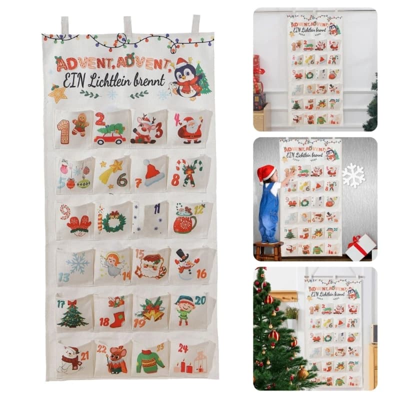 Calendrier l noël rechargeable, grand rangement avec 24 poches pour cadeaux Y5GB