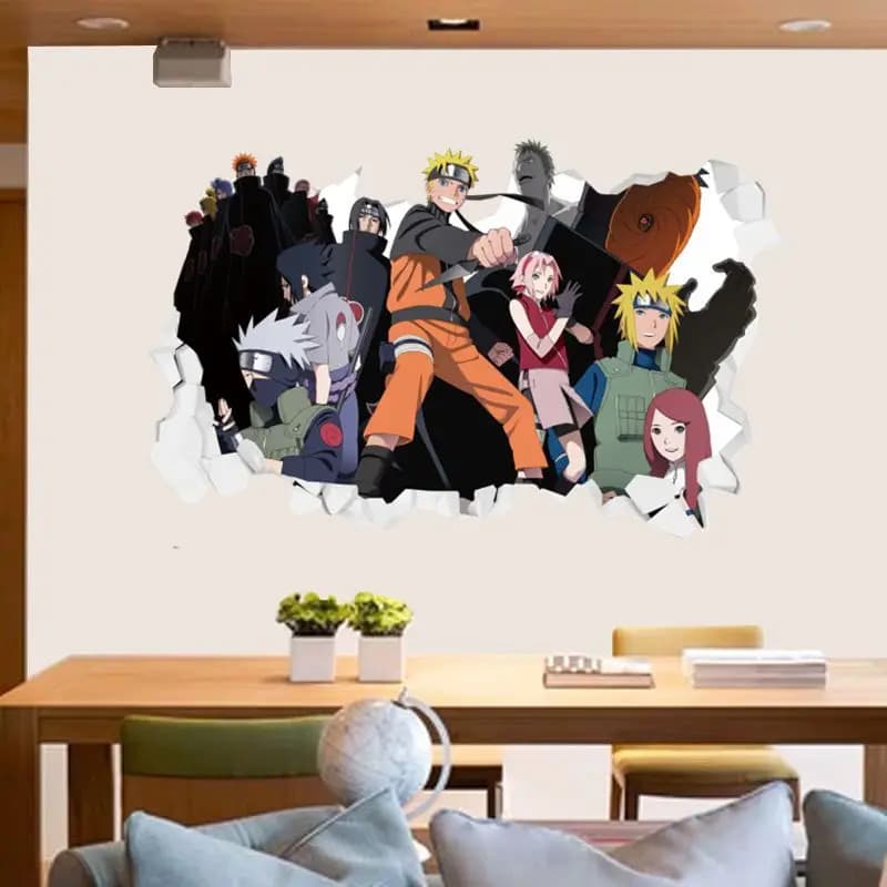 Autocollant mural stéréoscopique 3D Naruto, papier peint auto-adhésif pour affiche de dortoir d'étud