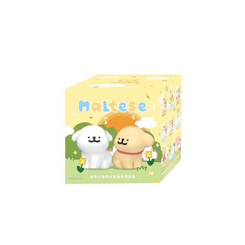 Boîte aveugle de la série maltais Happy Snuggling, figurines d'anime, chiot mignon, collection de bu