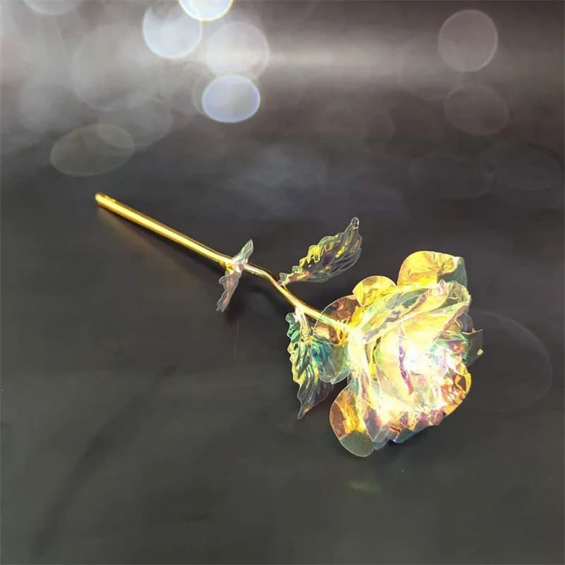 Fleurs artificielles de galAct colorée de rose éternelle, feuille d'or 24 carats, base d'amour, boît