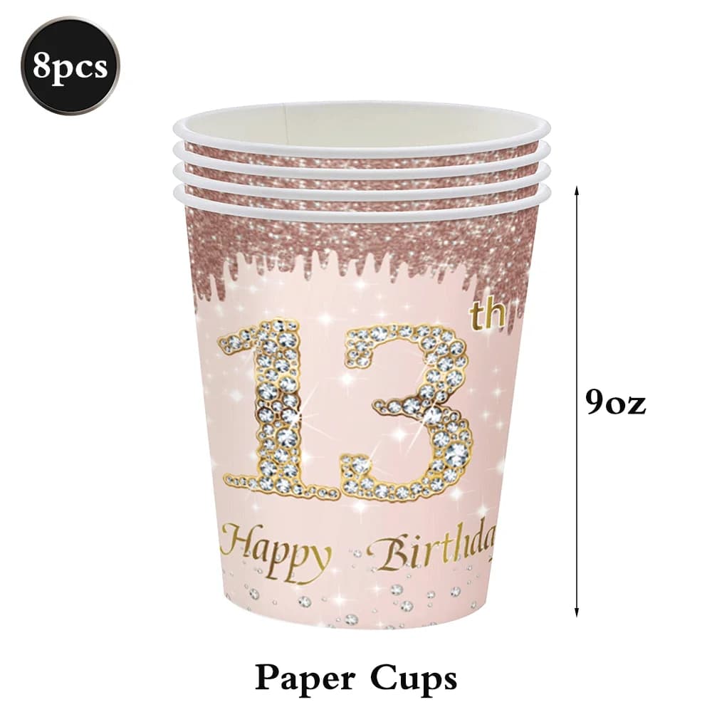 Décorations pour filles de 13e anniversaire, assiettes joyeux anniversaire, serviettes, bannière, ba