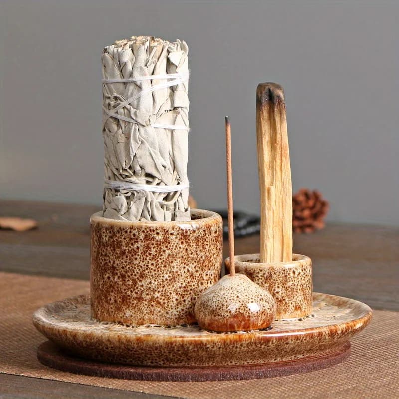 Brûleur d'encens en céramique 4 en 1 pour aromathérapie, méditation, yoga et décoration d'intérieur,