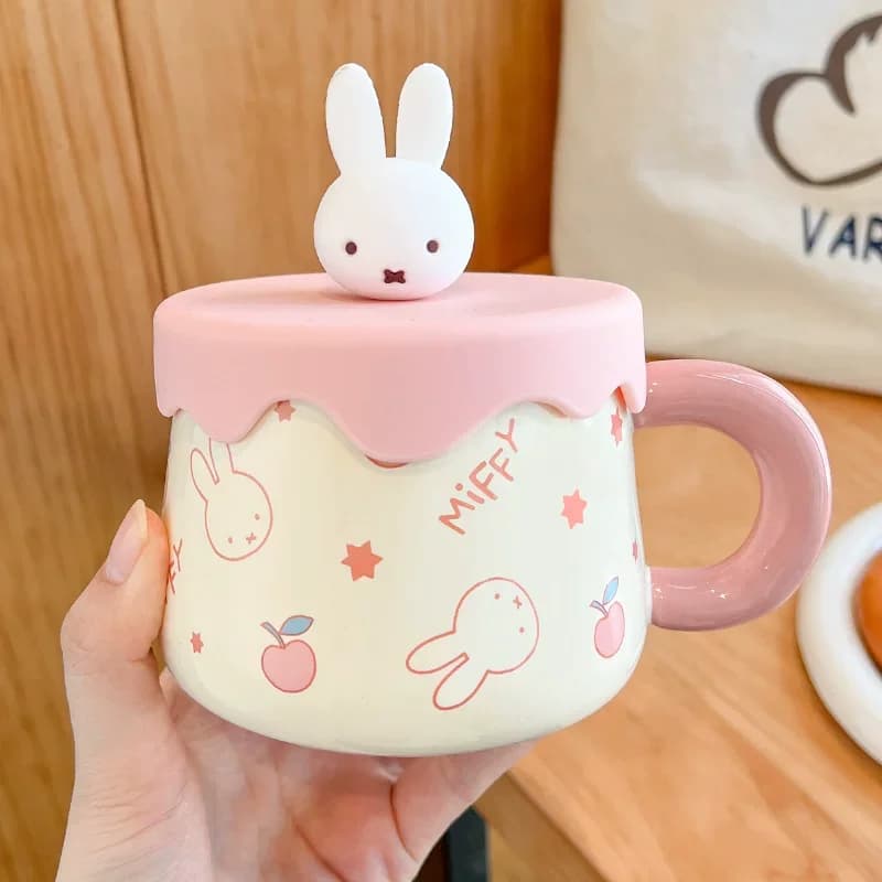 En stock, tasse à café Miffy Rabbit avec couvercle, tasse en céramique mignonne, plusieurs couleurs,