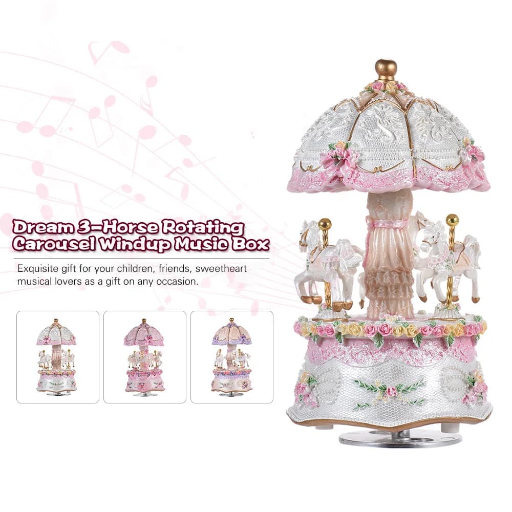 Carrousel rotatif de luxe avec changement de document coloré, manège, musique Windup, LED Shoous Lig