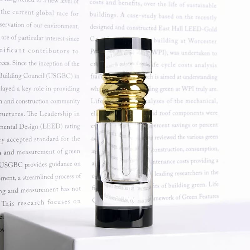 Bouteille de parfum cylindrique en cristal Transparent noir, bouteilles d'huile essentielle recharge