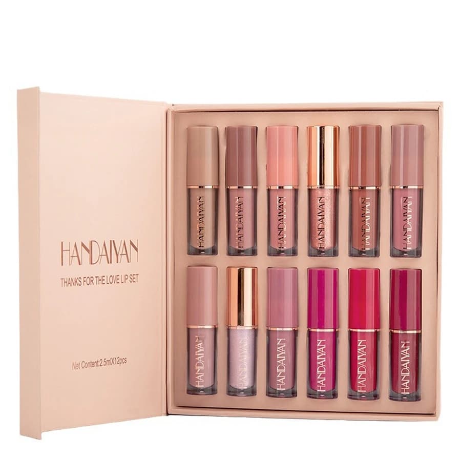 HANDAIYAN Ensemble de brillant à lèvres mat velours 12 couleurs - Coffret cadeau de rouge à lèvres l