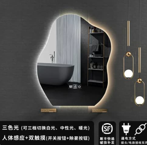 Miroir de salle de bain LED mural, accessoires, petit miroir de salle de bain irrégulier rechargeabl