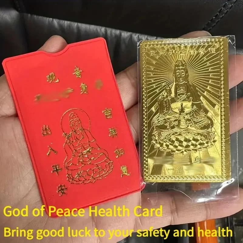 Carte du Dieu de la Richesse Thangka chinois en feuille d'or. Amulette luxueuse pour la prospérité e
