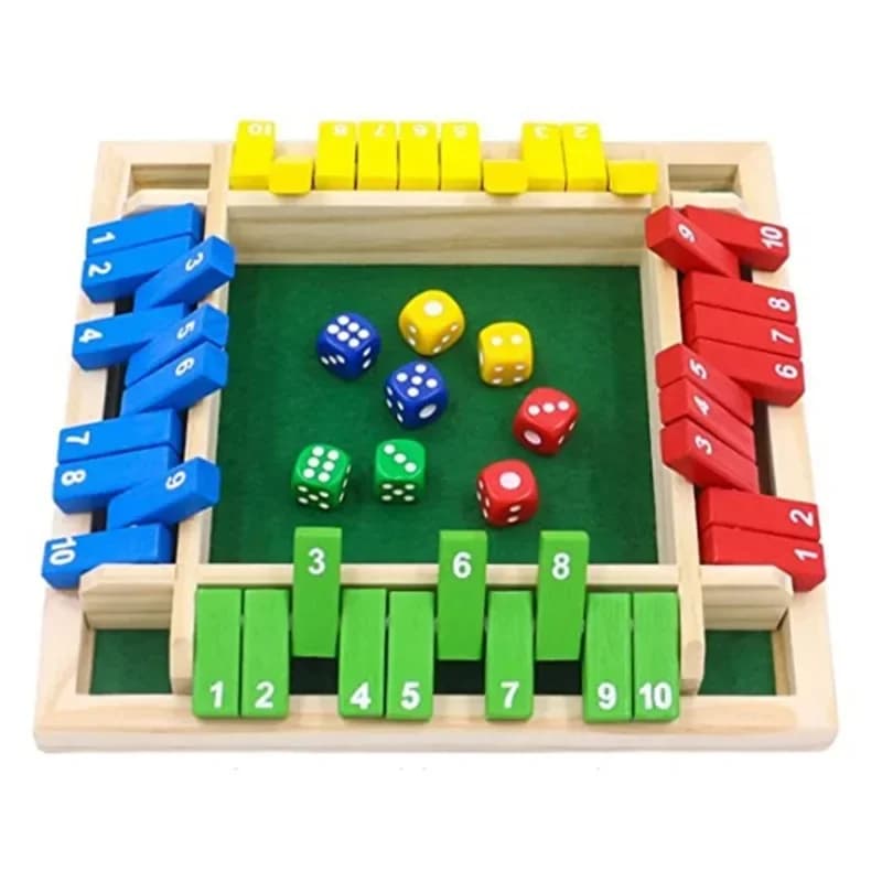 Jeu de société de dés en bois, fermez la boîte pour 4 volets ultérieurs, jeu de dés, interaction par