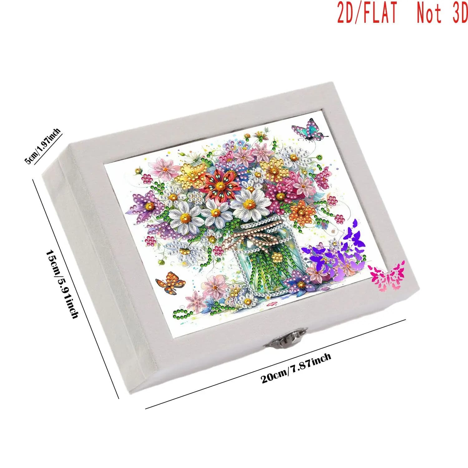 Un coffret à bijoux avec peinture diamant coloré DIY, doté d'un design artistique de marguerite colo