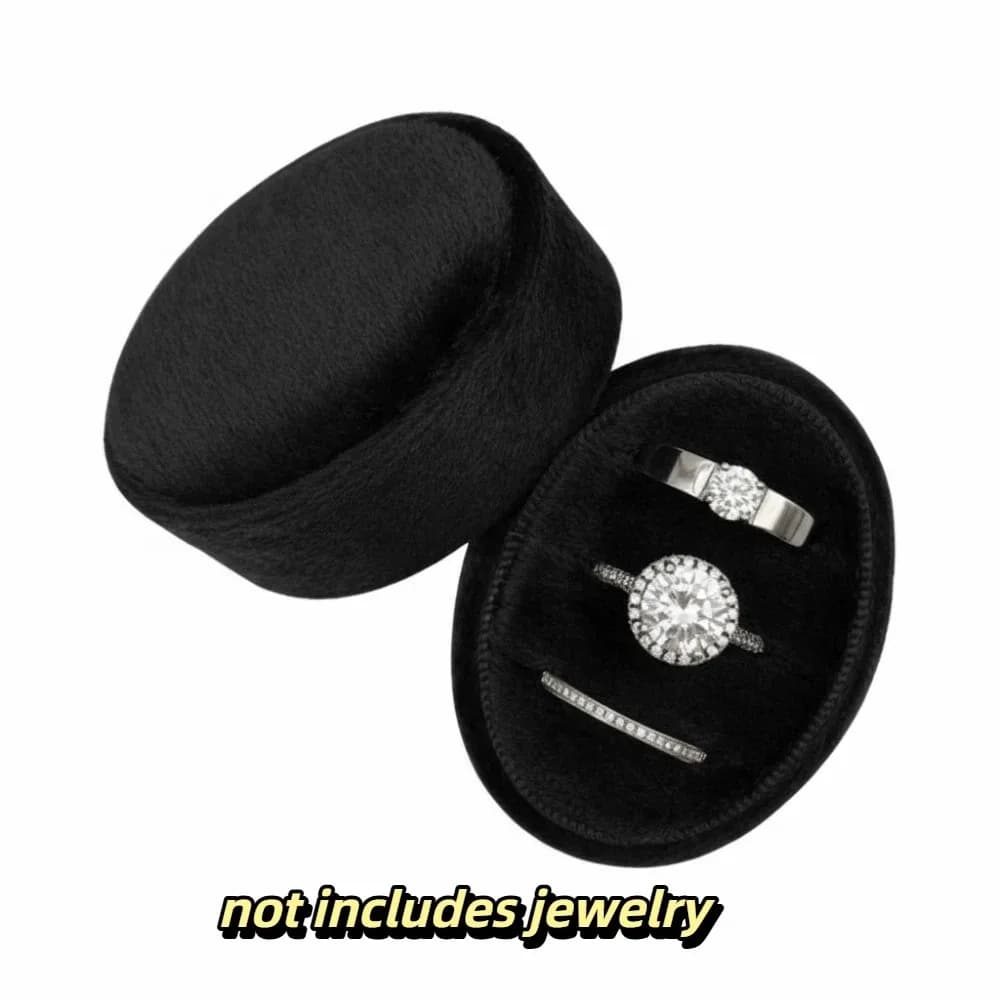 Boîte à bagues en velours, forme ovale, boîte de rangement pour bijoux faite à la main, 2 compartime