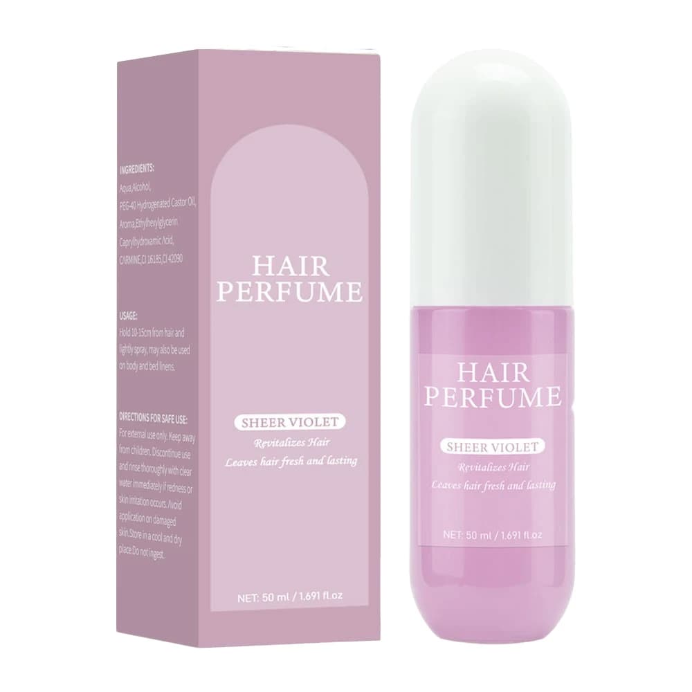 Parfum capillaire violet transparent pour femmes, 50ML, Spray capillaire propre et désodorisant, bru
