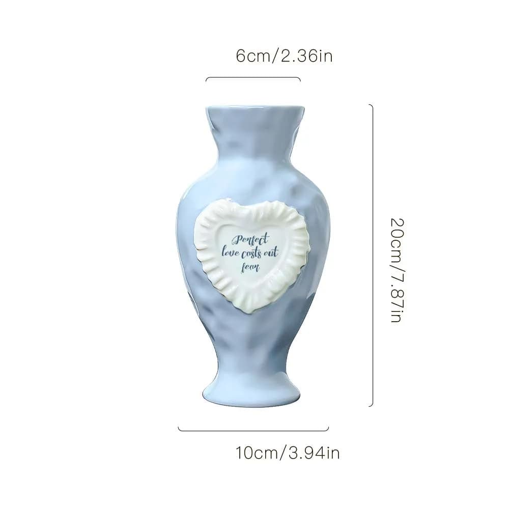 Ornement de bureau romantique : Vase d'amour en céramique française, récipient à fleurs pour salon e
